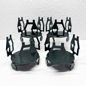 Cast Metal Cutout House Hammered Enamel Candle Holders